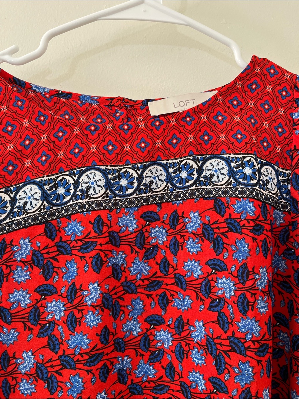 LOFT Red and Blue Floral Long-Sleeve Blouse - Picture 7 of 10